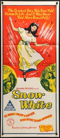 1z932 SNOW WHITE Aust daybill 1962 7 Dwarfs, live German version, cool hand litho artwork!