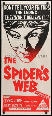 1z936 SPIDER'S WEB Aust daybill R1960s Glynis Johns, mystery thriller written by Agatha Christie!
