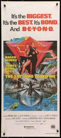 1z938 SPY WHO LOVED ME Aust daybill R1980s great art of Roger Moore as James Bond 007 by Bob Peak!