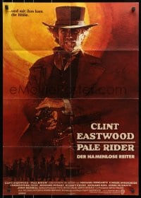 1z464 PALE RIDER German 1985 great action art from int'l 1sh of Clint Eastwood by David Grove!