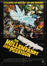 1z471 POSEIDON ADVENTURE German 1973 Mort Kunstler art of Gene Hackman & passengers escaping!