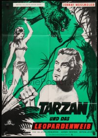 1z508 TARZAN & THE LEOPARD WOMAN German R1970s art of Johnny Weissmuller & Acquanetta!