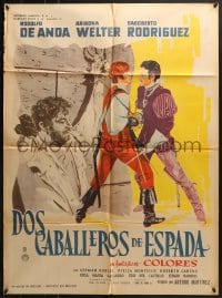 1z142 DOS GABALLEROS DE ESPADA Mexican poster 1964 great fantasy adventure art, sword fighting!