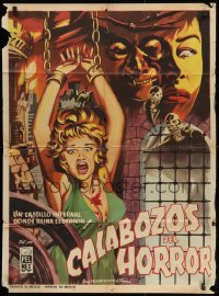 1z143 DUNGEON OF HARROW Mexican poster 1964 cool art with terrified sexy chained babe by Ruiz!