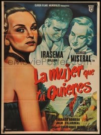 1z153 LA MUJER QUE TU QUIERES Mexican poster 1952 art of sexy bad girl & crashing car by Caballero!