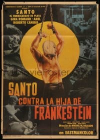 1z167 SANTO VS FRANKENSTEIN'S DAUGHTER Mexican poster 1972 cool art of masked wrestler + monster!