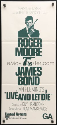 1z851 LIVE & LET DIE New Zealand daybill 1973 close-up of Roger Moore as James Bond 007 with gun!