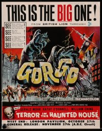 1z053 GORGO/TERROR IN THE HAUNTED HOUSE/HUSTLER English trade ad 1961 ads for all three movies!