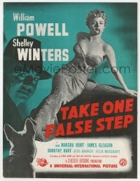 1z064 TAKE ONE FALSE STEP English trade ad 1949 full-length sexy Shelley Winters & William Powell!
