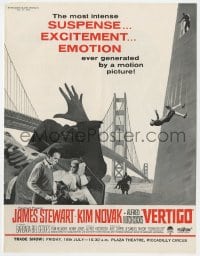 1z066 VERTIGO English trade ad 1958 Alfred Hitchcock classic, James Stewart, Kim Novak, different!
