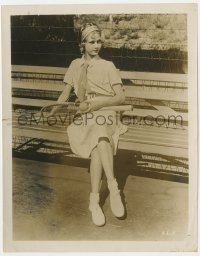 2a035 ANITA LOUISE 8x10 still 1930s seated portrait with tennis racket & ball on the court!