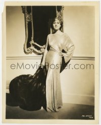 2a668 NORMA SHEARER 8x10 still 1930s MGM studio portrait modeling great dress & fur by mirror!