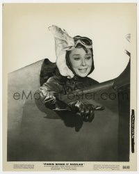 2a694 PARIS WHEN IT SIZZLES 8.25x10.25 still 1964 close up of aviatrix Audrey Hepburn in airplane!