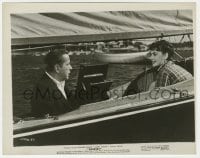 2a769 SABRINA 8x10.25 still 1954 great c/u of pretty Audrey Hepburn & Humphrey Bogart in sailboat!