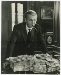2a887 THOMAS CROWN AFFAIR 8x10 still 1968 great c/u of Steve McQueen with cigar & pile of cash!