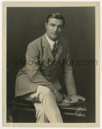 2a905 TOM MIX 8x10.25 still 1920s seated portrait in suit & tie with racing cap by Witzel!
