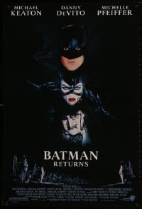 2b623 BATMAN RETURNS 1sh 1992 Michael Keaton, Danny DeVito, Michelle Pfeiffer, Tim Burton!