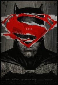 2b625 BATMAN V SUPERMAN teaser DS 1sh 2016 cool close up of Ben Affleck in title role under symbol!