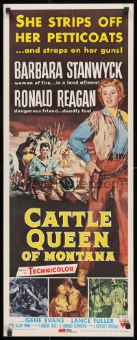 2b530 CATTLE QUEEN OF MONTANA 14x36 commercial poster 1981 full-length cowgirl Barbara Stanwyck, Ronald Reagan