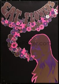 2b539 EAT FLOWERS 20x29 Dutch commercial poster 1960s psychedelic art of pretty woman & flowers!
