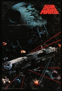 2b574 RETURN OF THE JEDI 24x36 commercial poster 1991 huge space battle in front of the Death Star!