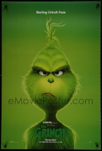 2b729 GRINCH advance DS 1sh 2018 Dr. Seuss book How the Grinch Stole Christmas, resting Grinch face!