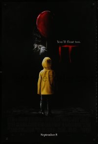 2b770 IT advance DS 1sh 2017 creepy image of Pennywise handing child balloon, you'll float too!