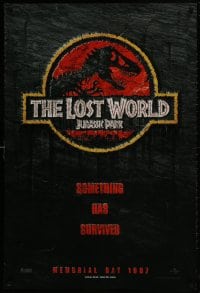 2b779 JURASSIC PARK 2 teaser 1sh 1997 Steven Spielberg, classic logo with T-Rex over red background!