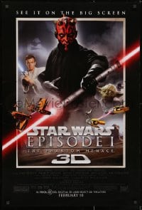 2b854 PHANTOM MENACE advance DS 1sh R2012 Star Wars Episode I in 3-D, different image of Darth Maul!