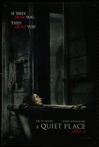 2b874 QUIET PLACE teaser DS 1sh 2018 completely creepy image of Emily Blunt in bathtub & shadow!