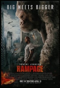 2b878 RAMPAGE advance DS 1sh 2018 Dwayne Johnson with ape, big meets bigger, based on the video game!