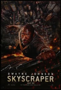 2b911 SKYSCRAPER teaser DS 1sh 2018 Dwayne The Rock Johnson perilously hanging from skyscraper edge!