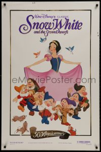 2b915 SNOW WHITE & THE SEVEN DWARFS foil 1sh R1987 Walt Disney cartoon fantasy classic!