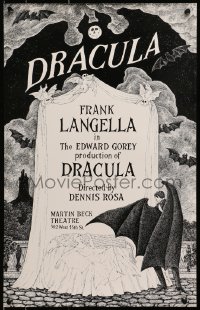 2b298 DRACULA 14x22 stage poster 1977 cool vampire horror art by producer Edward Gorey!