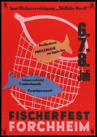 2b396 FISCHERFEST FORCHHEIM 23x33 German special poster 1960s art of two fish in a net!