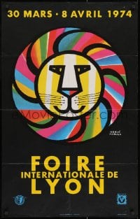 2b236 FOIRE INTERNATIONALE DE LYON 24x39 French museum/art exhibition 1974 colorful lion by Morvan!