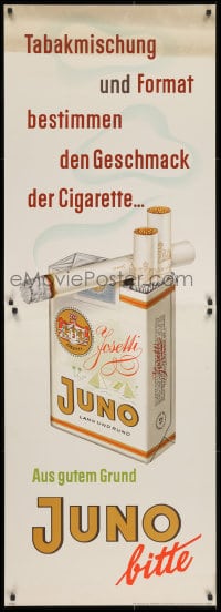 2b182 JUNO 24x67 lit cigarette style 23x67 German advertising poster 1950s Walter Muller smoking art!