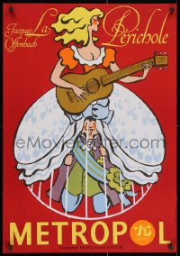 2b328 PERICHOLE 23x32 East German stage poster 1973 art of a man hiding under woman playing guitar!