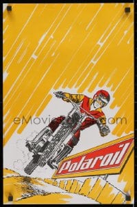 2b185 POLARIOL 15x22 French advertising poster 1960s great art of man on motorcycle and sign!