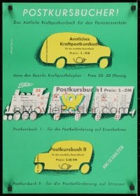2b450 POSTKURSBUCHER 17x23 German special poster 1950s cars and a locomotive by Michel Kieser!