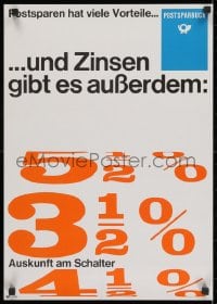 2b454 POSTSPARBUCH numbers style 17x23 German special poster 1969 art of percentages!