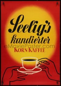 2b189 SEELIG'S KANDIERTER KORN KAFFEE 23x33 German advertising poster 1950s Walter Muller, red!