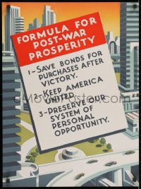 2b113 FORMULA FOR POST-WAR PROSPERITY 20x27 WWII war poster 1944 art of busy city by Miller!