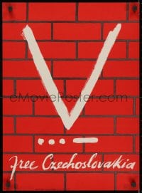 2b114 FREE CZECHOSLOVAKIA 18x24 WWII war poster 1940s V for victory and Morse code on brick wall!