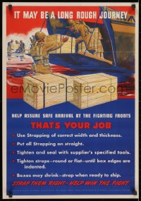 2b123 IT MAY BE A LONG ROUGH JOURNEY 20x29 WWII war poster 1940s strap 'em right, win the fight!