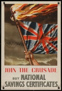 2b125 JOIN THE CRUSADE 20x30 English WWII war poster 1940s the Union Jack with burning cross!