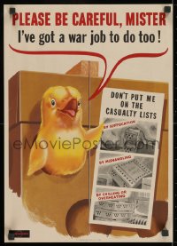 2b138 PLEASE BE CAREFUL MISTER 14x20 WWII war poster 1944 art of a chick in a shipping container!