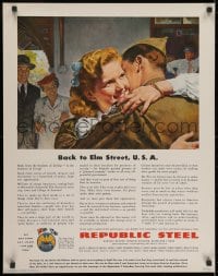 2b141 REPUBLIC STEEL 22x28 WWII war poster 1940s Buy War Bonds and Stamps, back to Elm Street!
