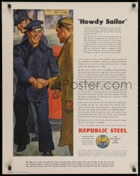 2b143 REPUBLIC STEEL 22x28 WWII war poster 1940s Buy War Bonds and Stamps, howdy sailor!