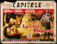 2c282 LEGEND OF THE LOST Belgian 1957 romantic art of John Wayne & sexy Sophia Loren!